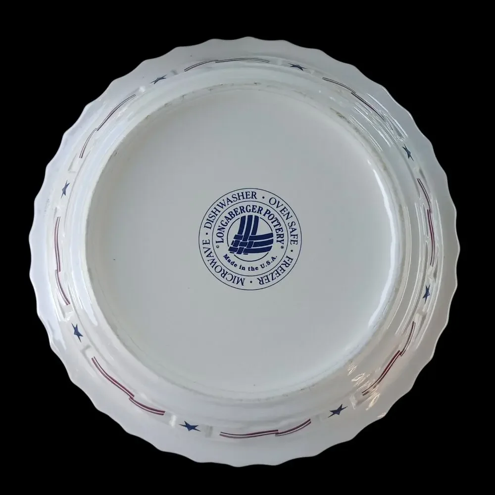 Longaberger Pottery All American Blue Stars & Red Stripes 10 1/2“ Deep Pie Plate